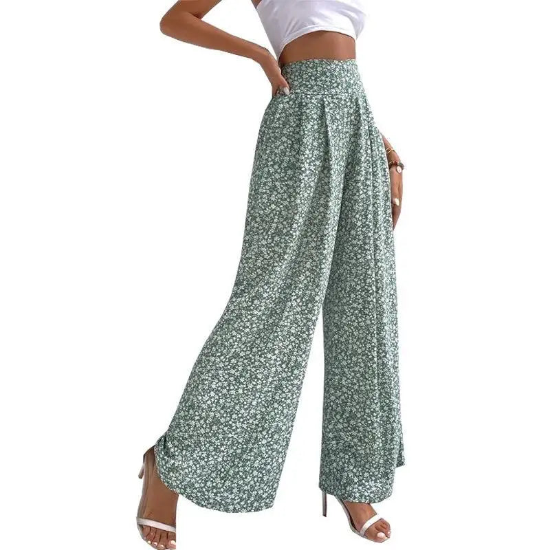 Floral high-waisted bell-bottoms pants