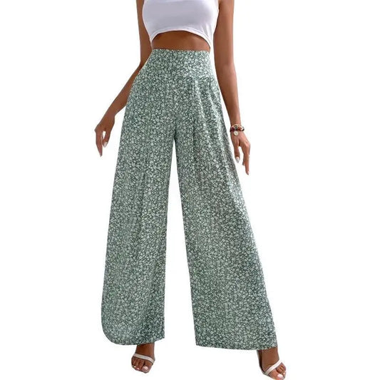 Floral high-waisted bell-bottoms pants