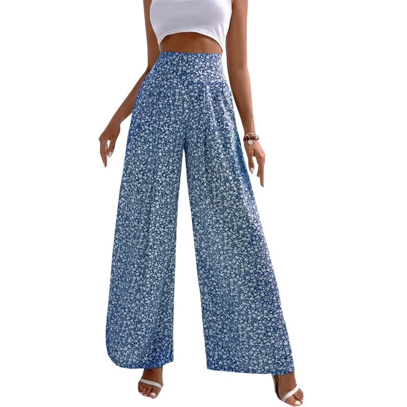 Floral high-waisted bell-bottoms pants