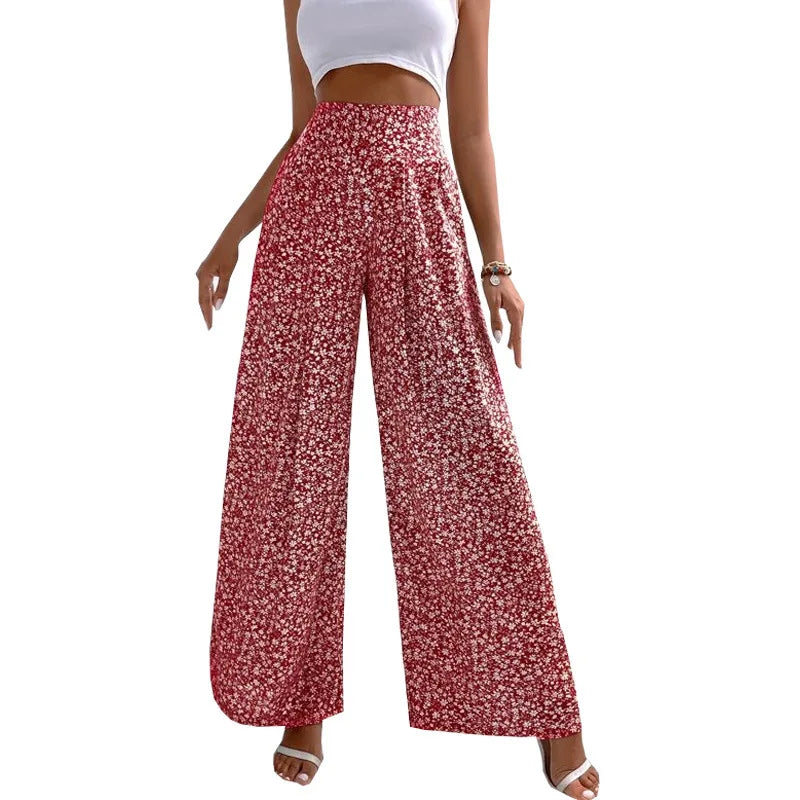 Floral high-waisted bell-bottoms pants