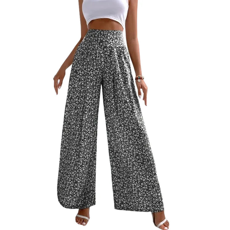Floral high-waisted bell-bottoms pants